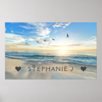 Your Name Personalized Beach Scene with Seagulls
