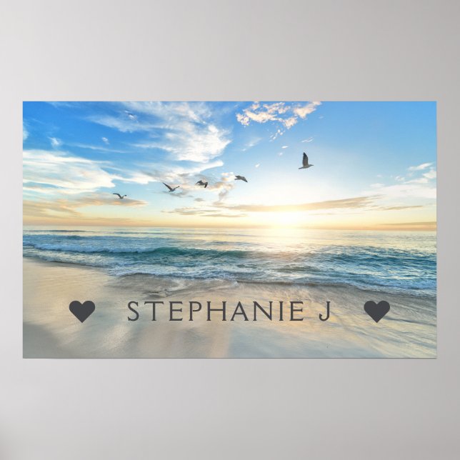 Your Name Personalized Beach Scene with Seagulls Poster (Front)