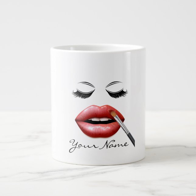 Your Name Personalized Lips And Eyelashes Coffee Large Coffee Mug (Front)