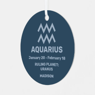 YOUR Name & Photo Zodiac Sign Aquarius Metal Ornament