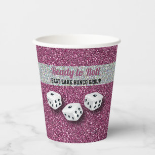 Your Name Pink Sparkle Dice Bunco  Paper Cups