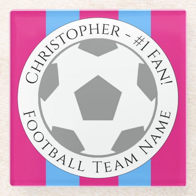 Your Name plus Football Team Name Glass Coaster (Front)