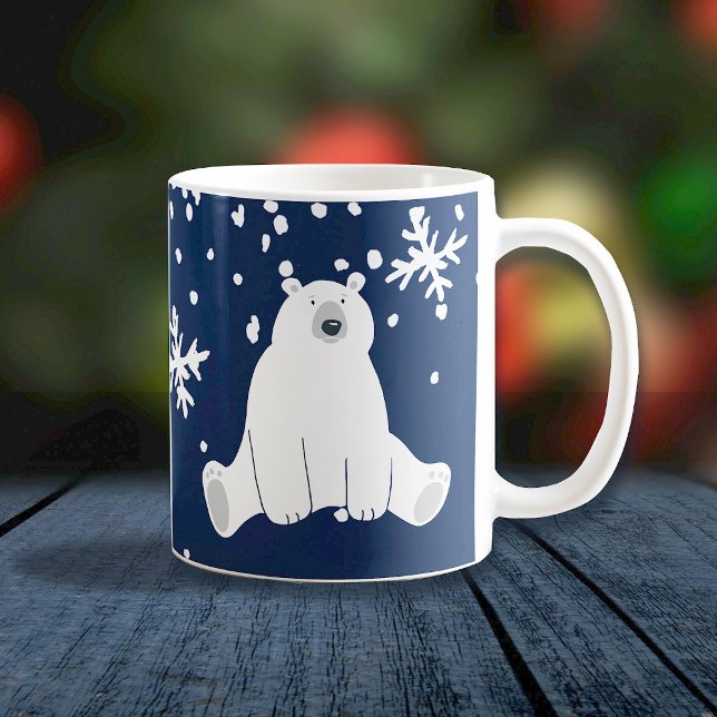 Your Name Polar Bear in Snowy Winter Coffee Mug (Creator Uploaded)