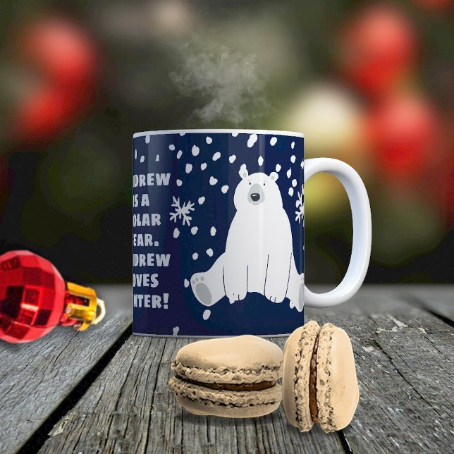 Your Name Polar Bear in Snowy Winter Coffee Mug (Creator Uploaded)