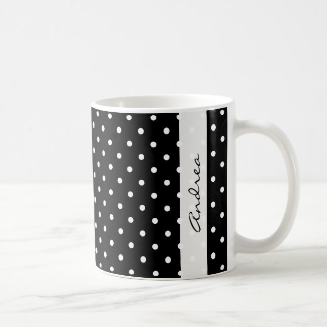 Your Name - Polka Dots, Dotted Pattern - Black Coffee Mug (Right)