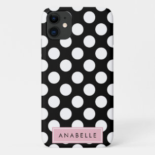 Your Name - Polka Dots, Spots - Black White Pink iPhone 11 Case