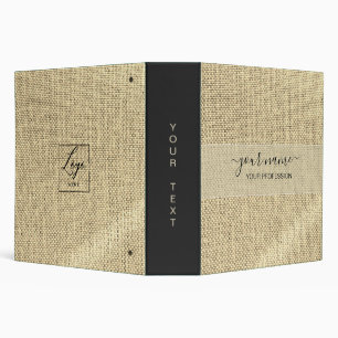 Your name & Profession black and beige linen Binder