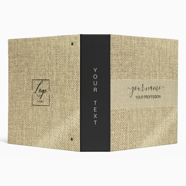Your name & Profession black and beige linen Binder (Background)