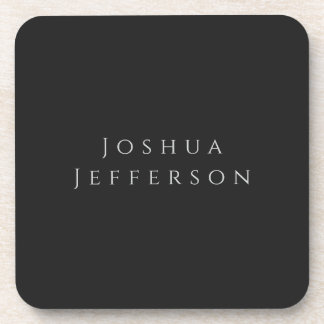 Your Name Professional Creative Plain Black Grey Coaster