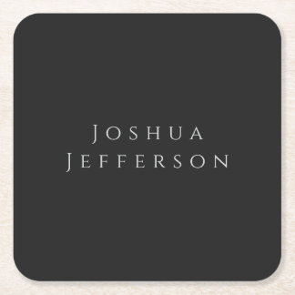 Your Name Professional Creative Plain Black Grey Square Paper Coaster