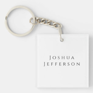 Your Name Professional Creative Plain Black White Keychain