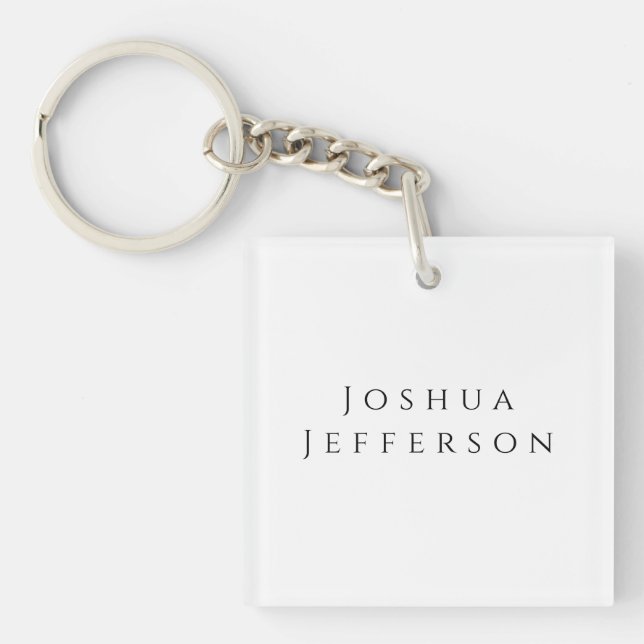 Your Name Professional Creative Plain Black White Keychain (Front)