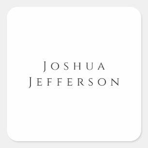 Your Name Professional Creative Plain Black White Square Sticker