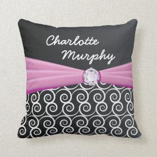 Your Name Purple Silk Bling Throw Pillow