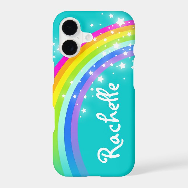 Your name rainbow aqua teal iphone case (Back)