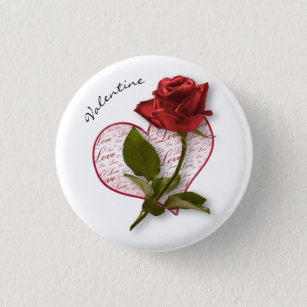 Your Name   Red Rose & Stem Floral Photography 1 Inch Round Button