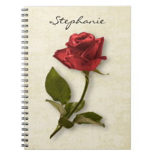Your Name   Red Rose & Stem Floral Photography Notebook