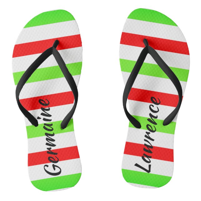 (Your Name) Red White Green Stripes Col. Flip Flops (Footbed)