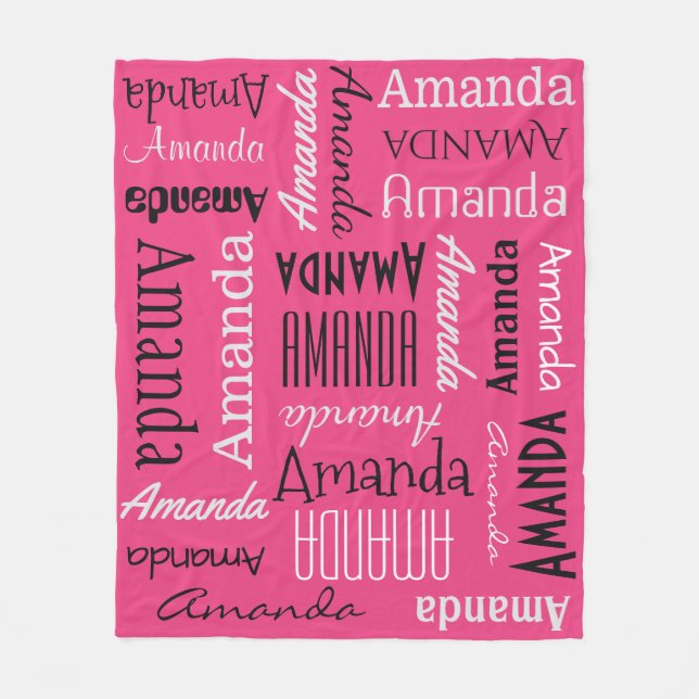 YOUR NAME Repeating, custom colour fleece blanket (Front)