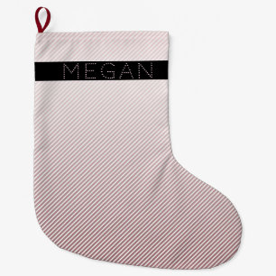 Your Name   Rose Ombre & White Stripes Large Christmas Stocking