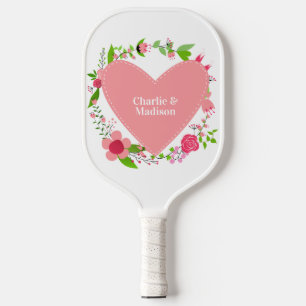 Your Name(s) in a Flowery Heart Pickleball Paddle