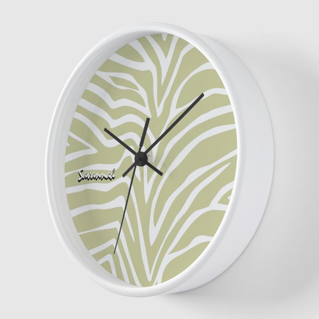 Your Name Sage Green Zebra Any Colour Animal Print Clock (Angle)