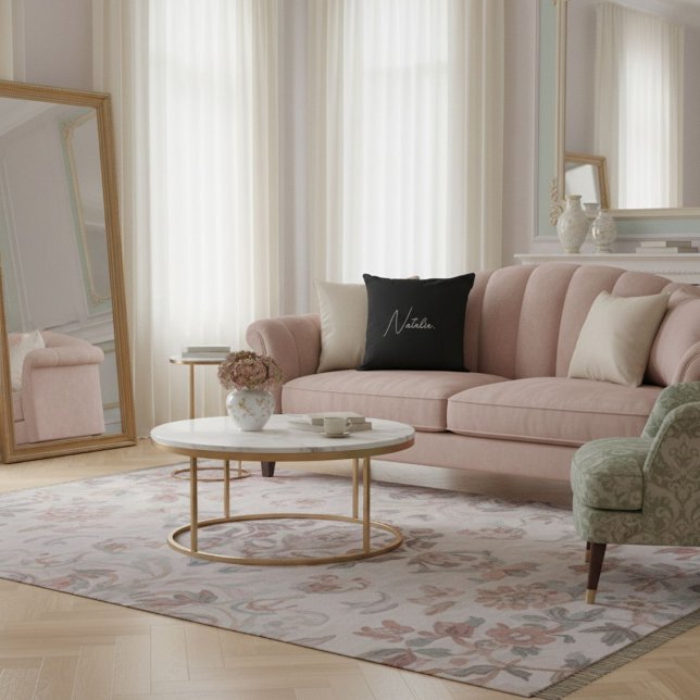  Your name script elegant chic black and white  Throw Pillow (Creator Uploaded)