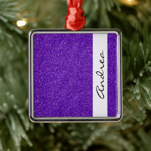 Your Name - Shiny Glitter, Glitter Glow - Purple Metal Ornament