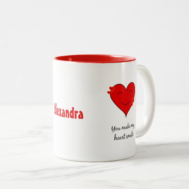 Your name smiling heart Two-Tone coffee mug (Front Right)