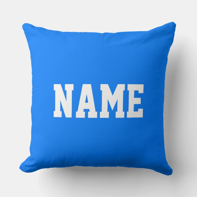 YOUR NAME Sporty Athletic Text On Bright Blue Throw Pillow (Front)