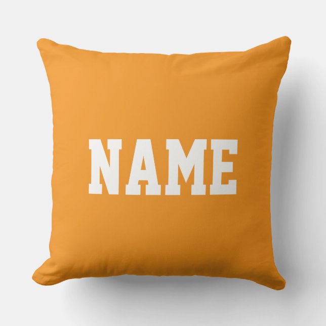 YOUR NAME Sporty Athletic Text On Bright Orange Throw Pillow (Front)