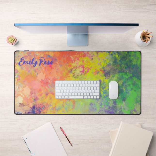 Your Name Spring Tulip Watercolor Abstract Desk Mat (Office 1)