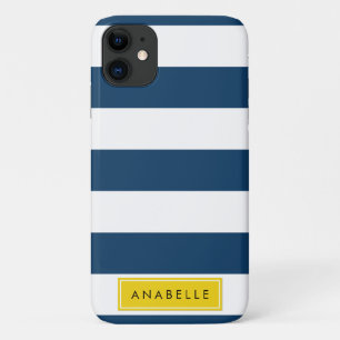 Your Name - Stripes (Parallel Lines) - Navy Blue iPhone 11 Case