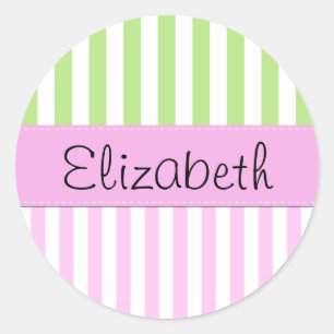 Your Name - Stripes, Parallel Lines - Pink White Classic Round Sticker
