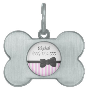 Your Name - Stripes, Parallel Lines - Pink White Pet ID Tag