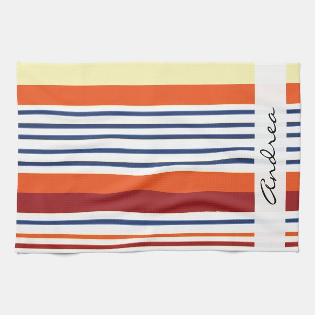 Your Name - Stripes, Parallel Lines - Yellow Blue Kitchen Towel (Horizontal)