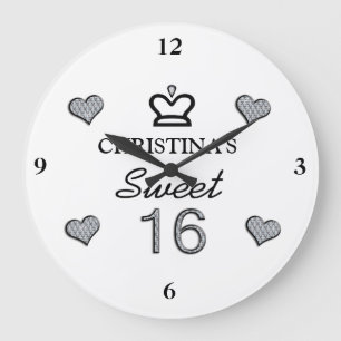 Your Name Sweet Sixteen In Diamonds Large Clock