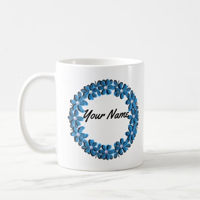 Your name, text, personalized , floral coffee mug (Left)