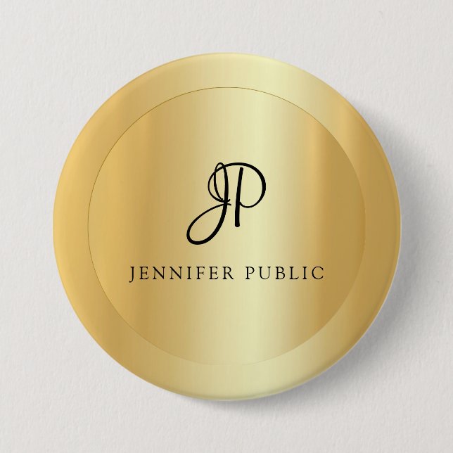 Your Name Text Template Elegant Faux Gold Modern 3 Inch Round Button (Front)
