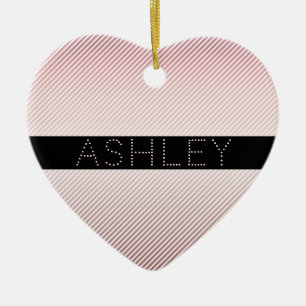 Your Name Thin Rose Ombre & White Stripes Ceramic Ornament