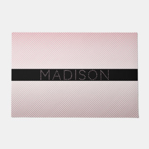 Your Name Thin Rose Ombre & White Stripes Doormat