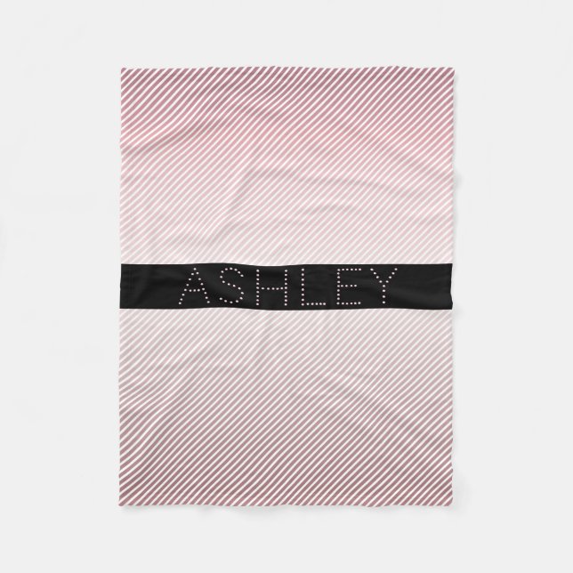Your Name | Thin Rose Ombre & White Stripes Fleece Blanket (Front)