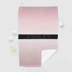 Your Name   Thin Rose Ombre & White Stripes Golf Towel