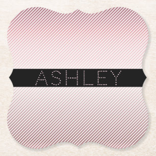 Your Name Thin Rose Ombre & White Stripes Paper Coaster