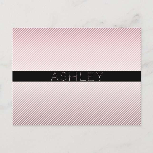 Your Name | Thin Rose Ombre & White Stripes Postcard (Front)