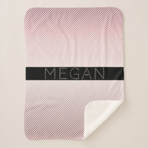Your Name Thin Rose Ombre & White Stripes Sherpa Blanket