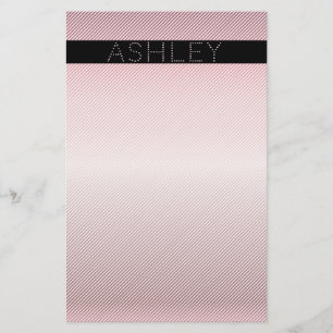 Your Name   Thin Rose Ombre & White Stripes Stationery