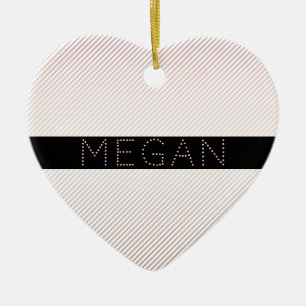 Your Name   Thin White & Sublte Rose Ombre Stripes Ceramic Ornament