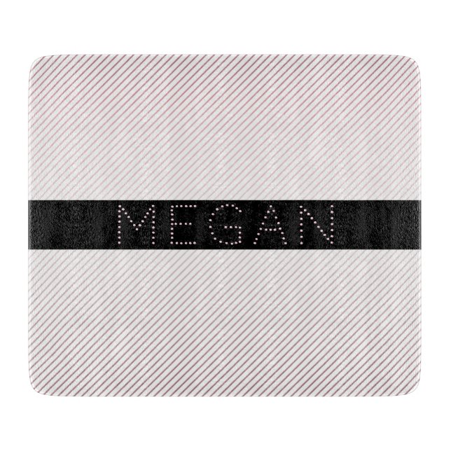 Your Name | Thin White & Sublte Rose Ombre Stripes Cutting Board (Front)