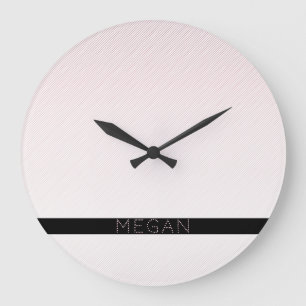 Your Name   Thin White & Sublte Rose Ombre Stripes Large Clock